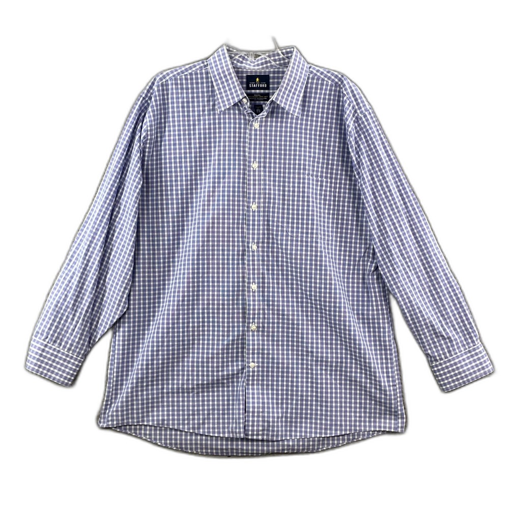 Stafford Travel Performance Super Dress Shirt Mens 17.5 34-35 Regular Fit Office